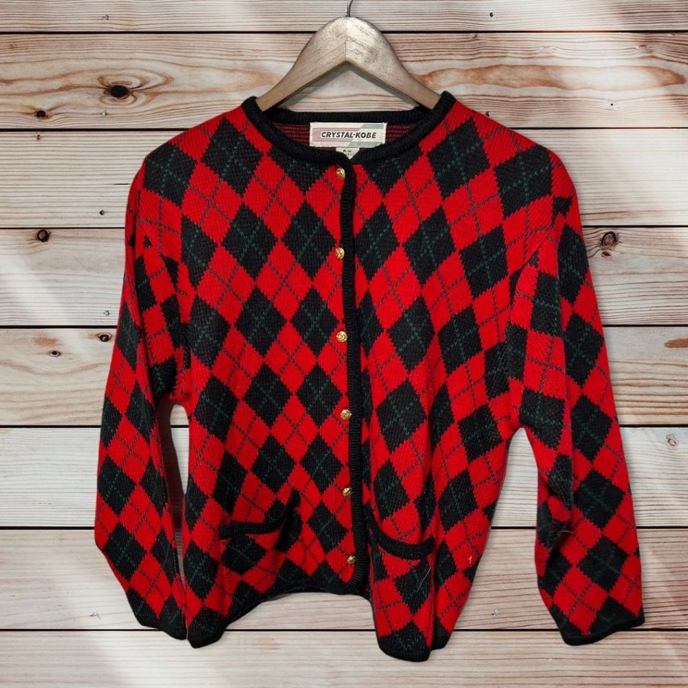 Vintage Argyle Cardigan Size Medium